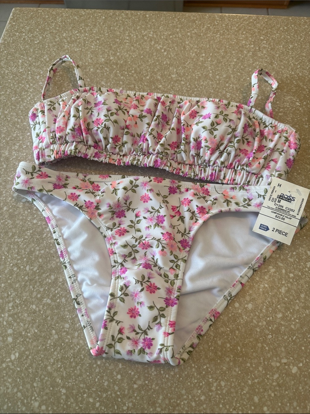 Xhilaration White Bikini Top with Pink Floral Accents NWT